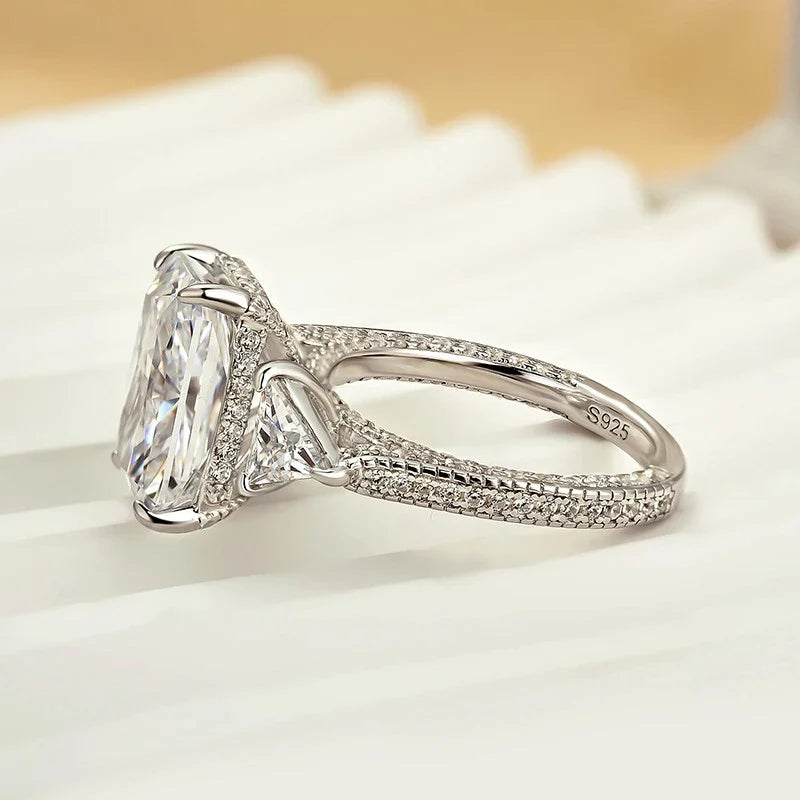 Radiant Cut Three Stone Hidden Halo Engagement Ring
