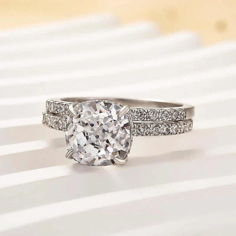 Cushion Cut White Sapphire Wedding Set