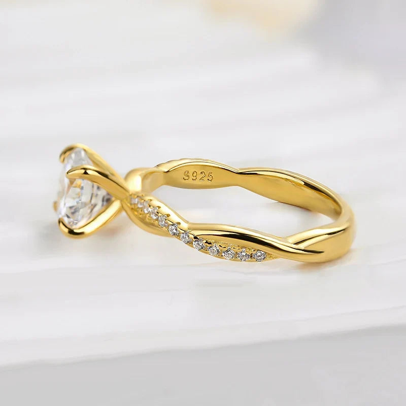 Twist Round Cut Engagement Ring In Sterling Silver For Bridal & Daily Wear