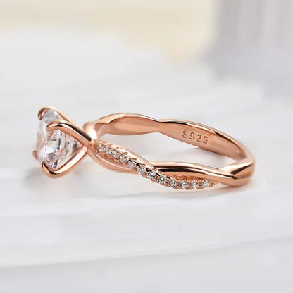 Twist Round Cut Engagement Ring In Sterling Silver For Bridal & Daily Wear