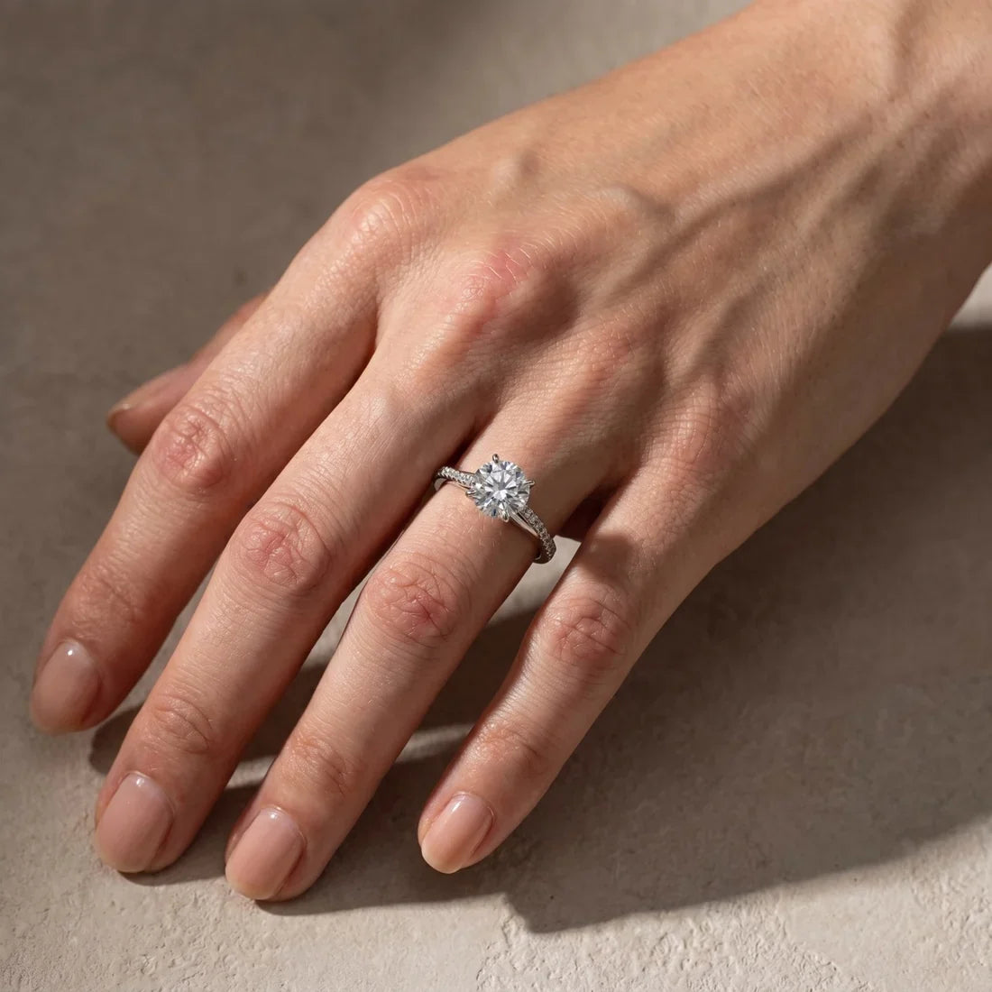 Twist Round Cut Engagement Ring In Sterling Silver For Bridal & Daily Wear