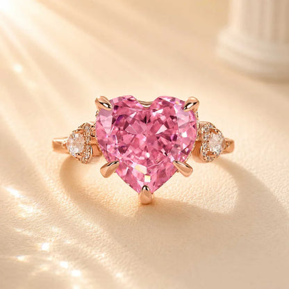 Pink Stone Heart Cut Engagement Ring