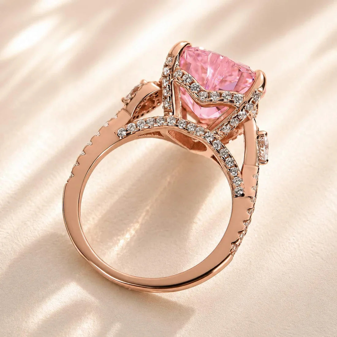 Pink Stone Heart Cut Engagement Ring