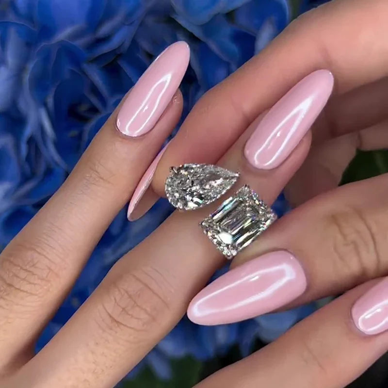 Unique Design Emerald Cut & Pear Cut Engagement Ring