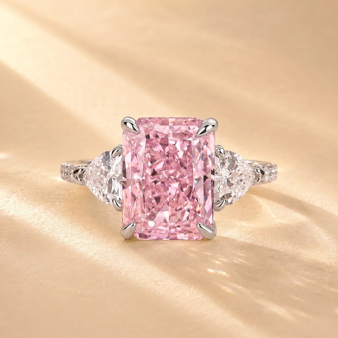 Pink & White Stone Radiant Cut Engagement Ring