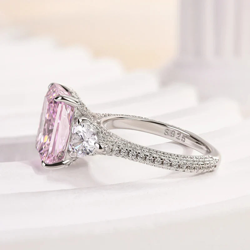 Pink & White Stone Radiant Cut Engagement Ring