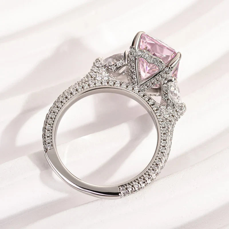 Pink & White Stone Radiant Cut Engagement Ring
