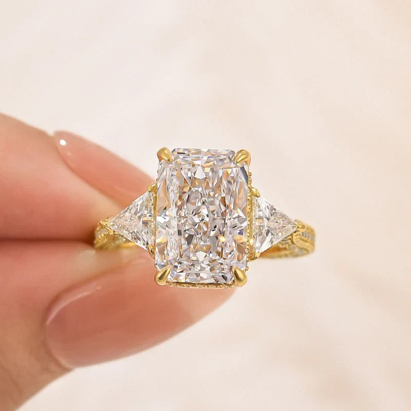 Radiant Cut Three Stone Hidden Halo Engagement Ring