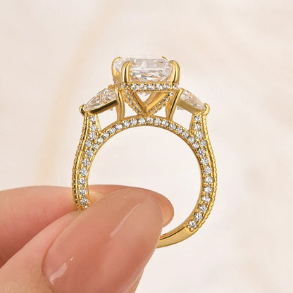 Radiant Cut Three Stone Hidden Halo Engagement Ring