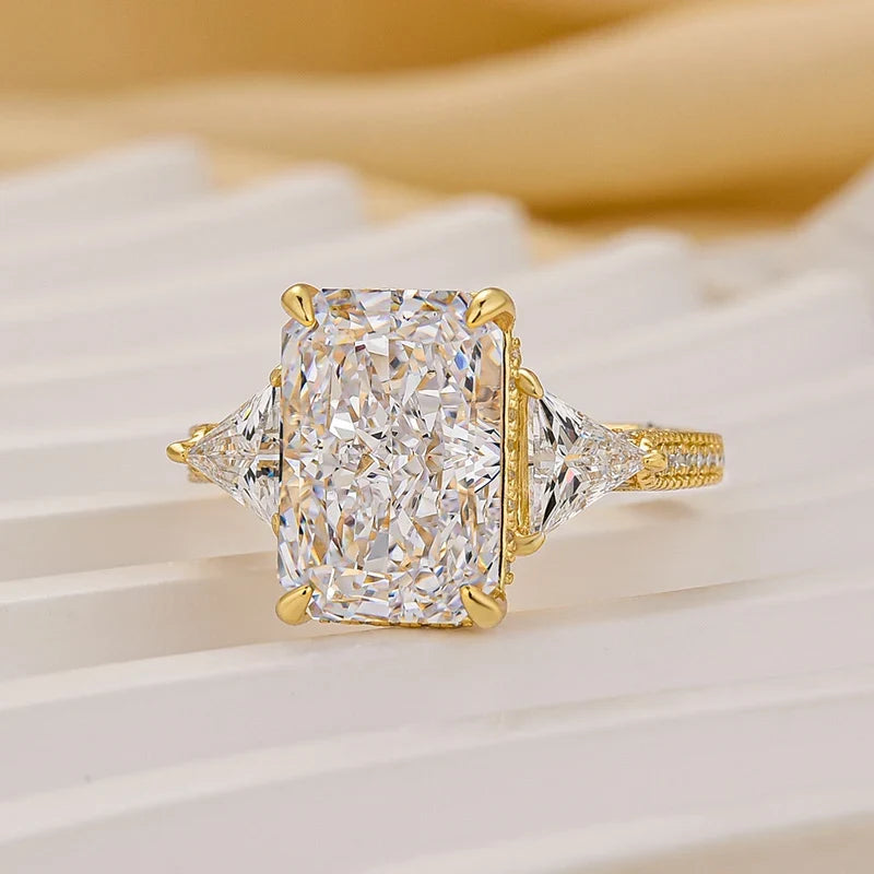 Radiant Cut Three Stone Hidden Halo Engagement Ring