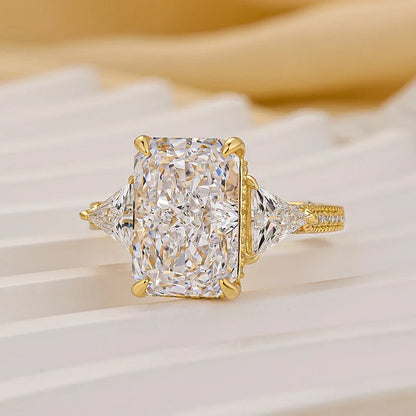 Radiant Cut Three Stone Hidden Halo Engagement Ring