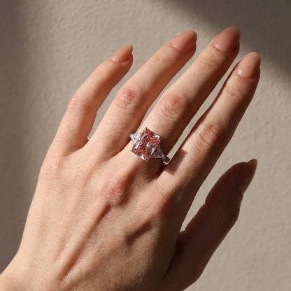 Radiant Cut Three Stone Hidden Halo Engagement Ring