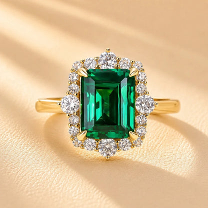 Emerald Cut Colorful Stone Halo Ring