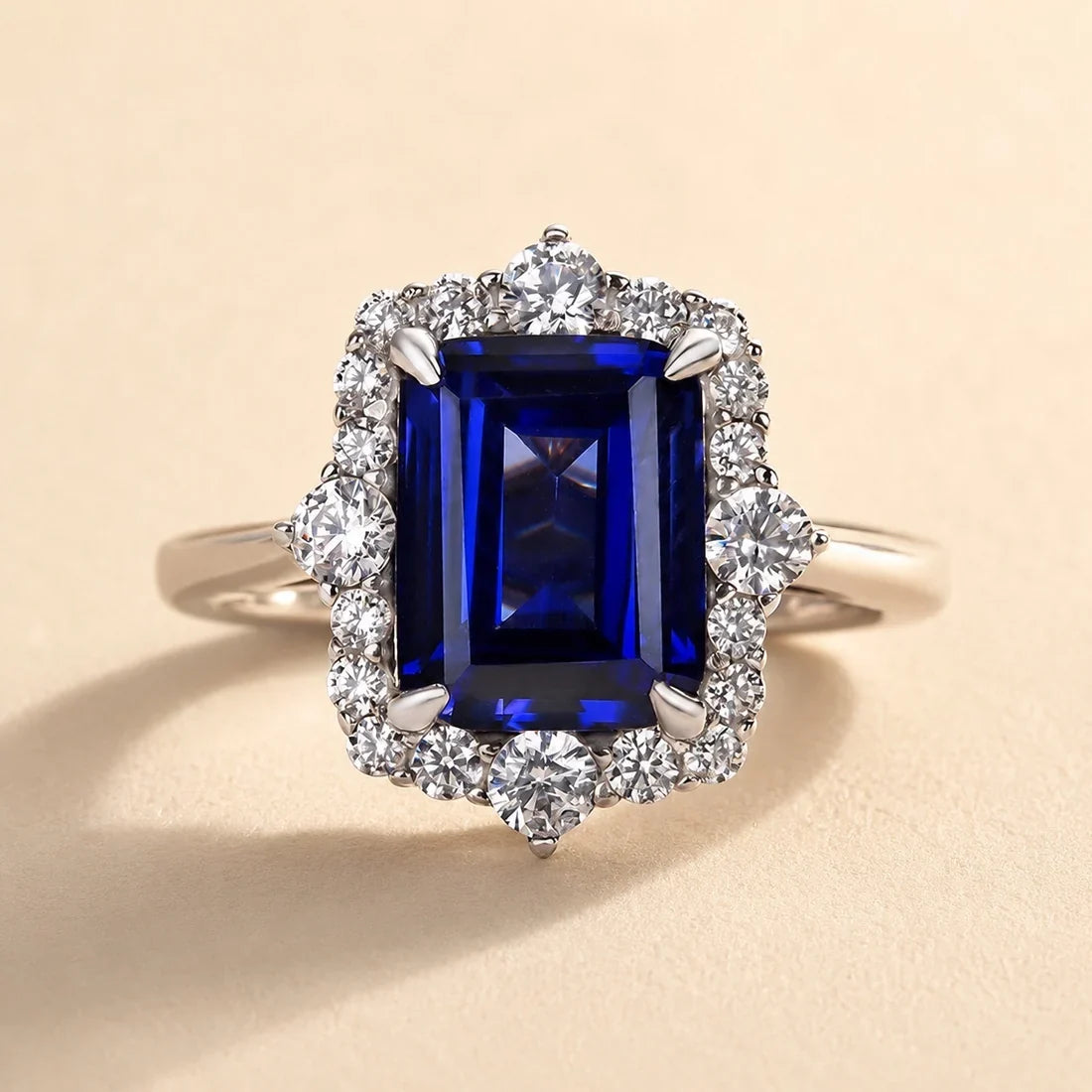 Emerald Cut Colorful Stone Halo Ring