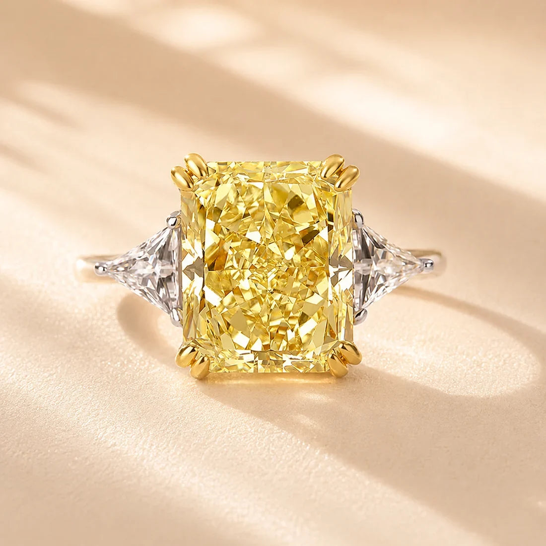 Radiant & Triangle Cut Yellow Stone Engagement Ring