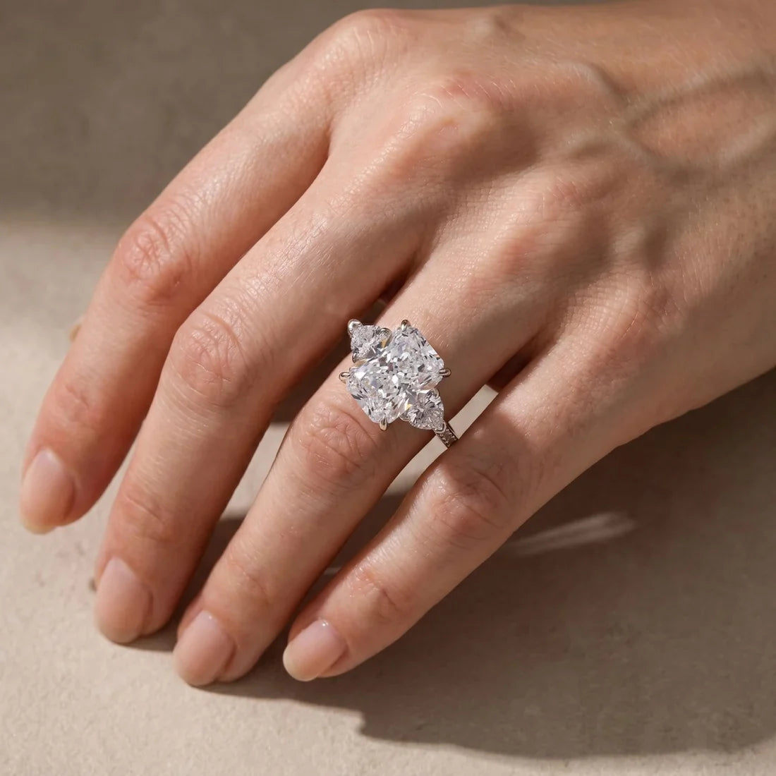 Pink & White Stone Radiant Cut Engagement Ring