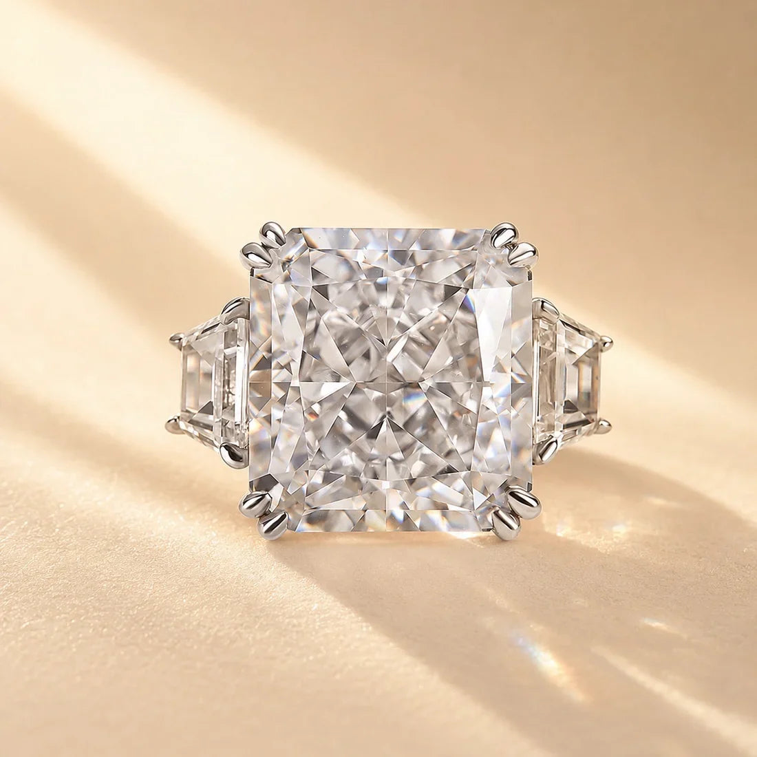Crushed Ice Three Stone Engagement Ring