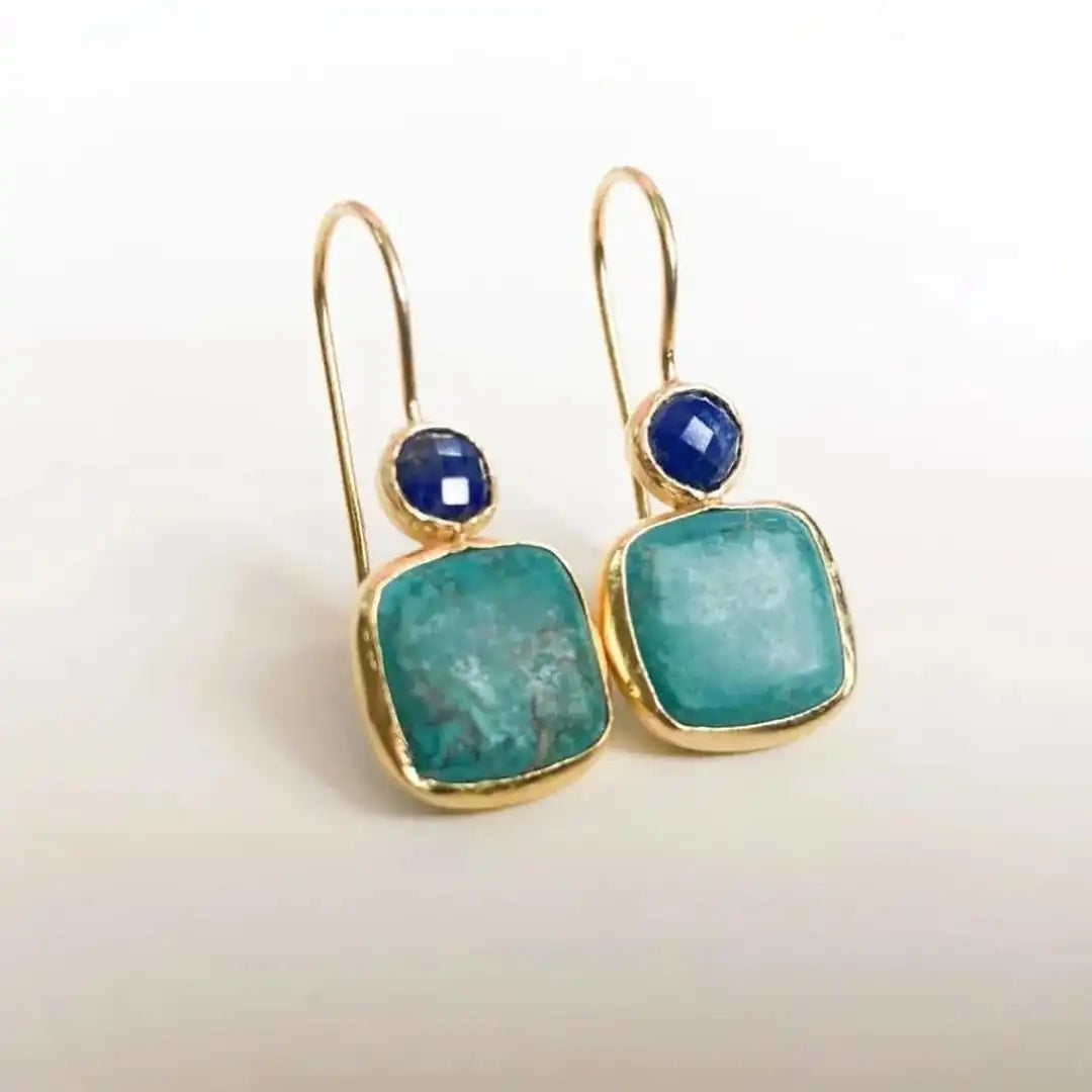Vintage Ornate Gold Turquoise Earrings