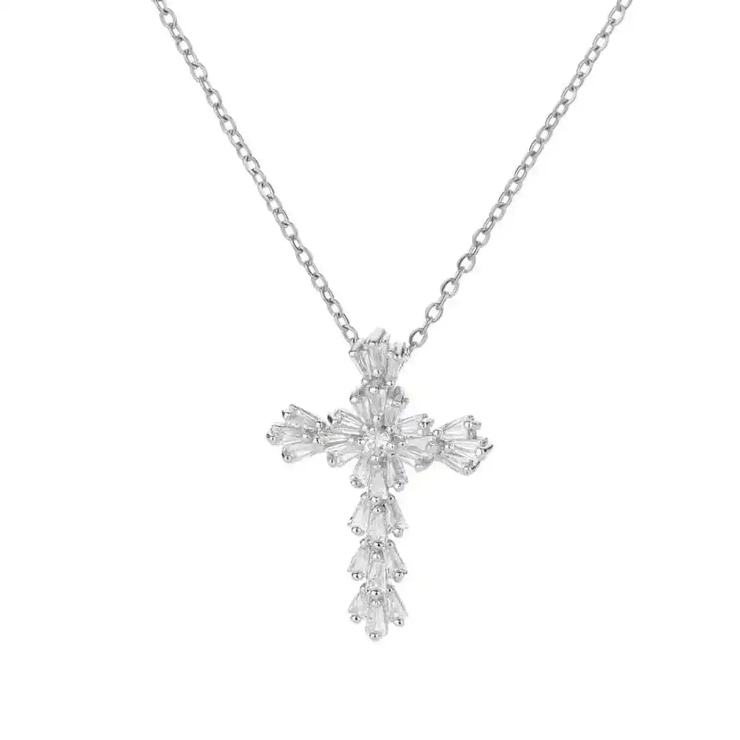 Timeless Silver Zirconia Cross Necklace