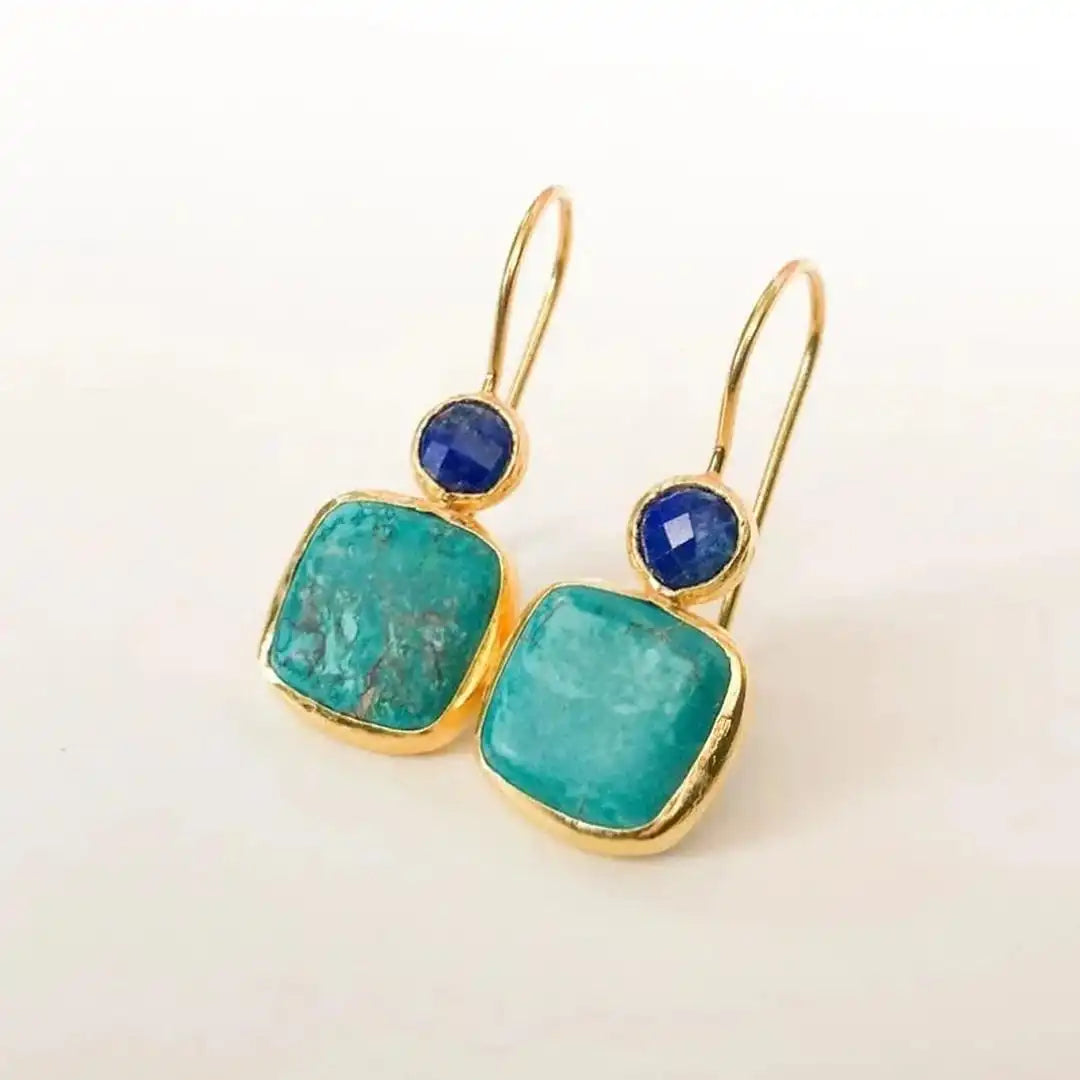 Vintage Ornate Gold Turquoise Earrings