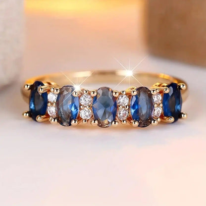 Oval Alternating Accent Band Ring