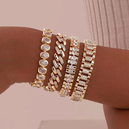 Gold Chunky Cubic Zirconia Adjustable Bracelet Set