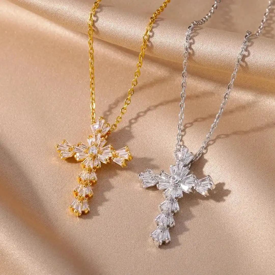 Timeless Silver Zirconia Cross Necklace