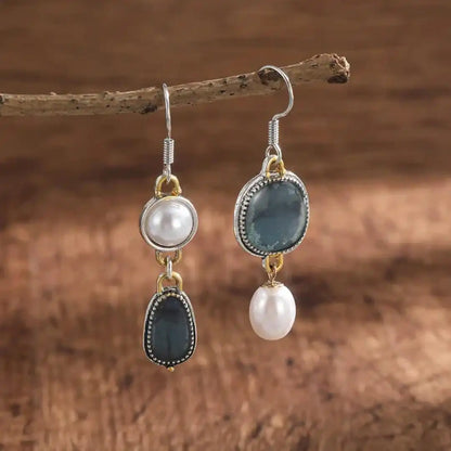 Vintage Blue Stone Pearl Earrings