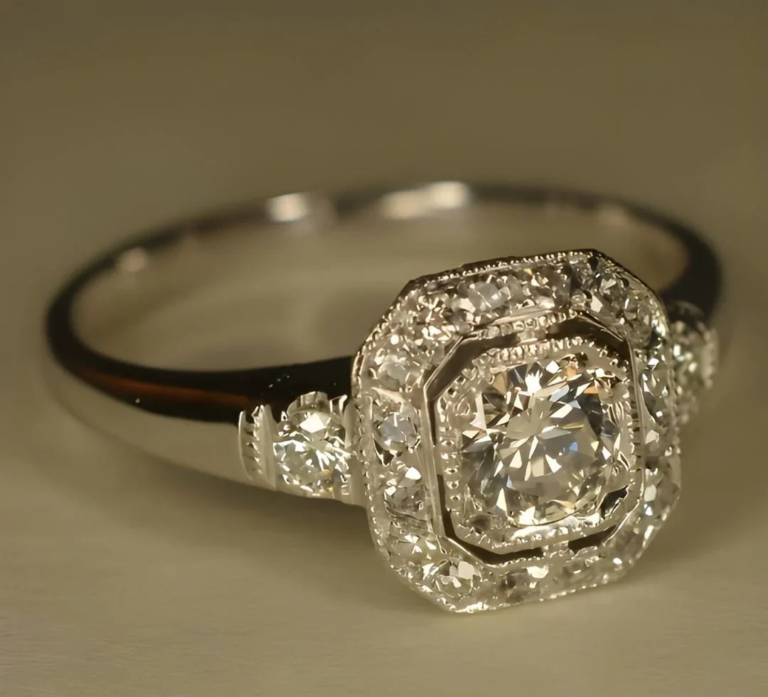 Vintage Crystalline Silver Ring