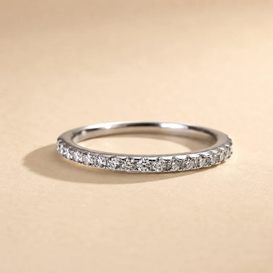 Round Cut Half Eternity Thin Wedding Ring