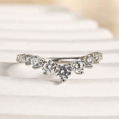 Round Cut Curved Design Thin Wedding Ring