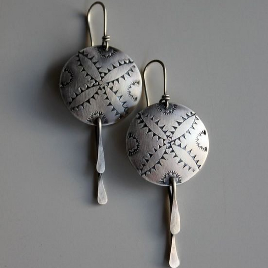 Vintage Ethnic Round Silver Earrings