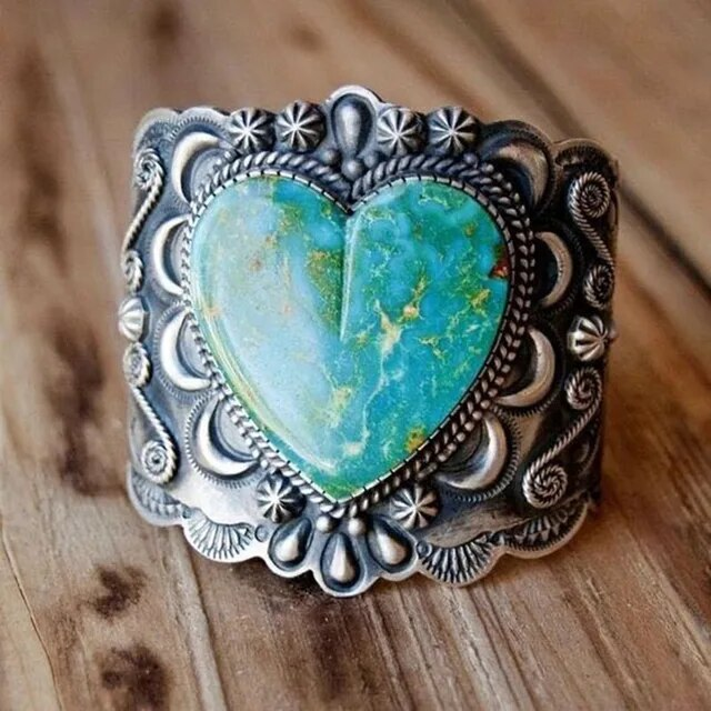Vintage Turquoise Heart Ring in Silver