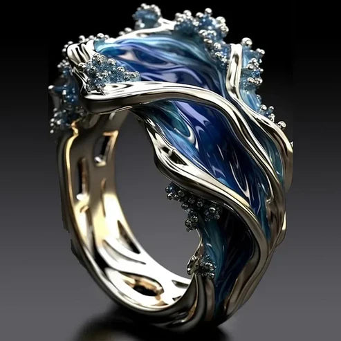 Antique Golden Ocean Wavy Ring