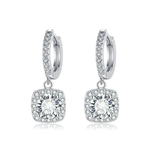 Square Halo Moissanite Drop Earrings