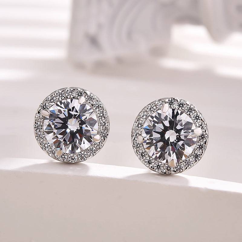 Sterling Silver Classic Halo Round Cut Earring