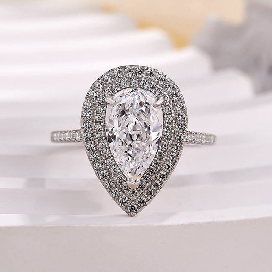 Double Halo Pear Cut Engagement Ring