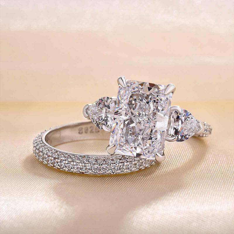 Radiant Cut & Heart Cut Three Stone Wedding Set