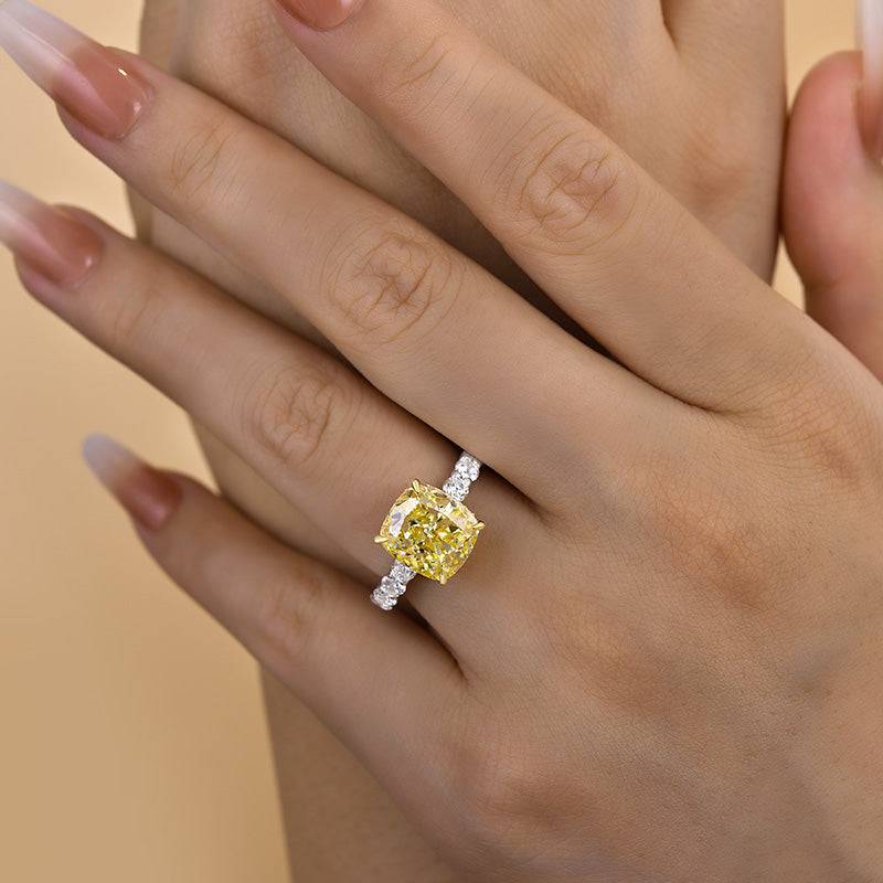 Two-tone Cushion Cut Yellow Sapphire Engagement Ring
