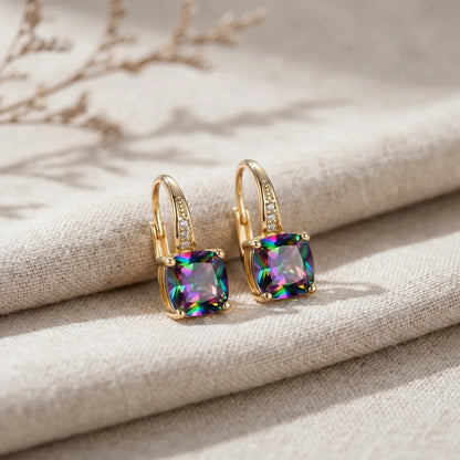 Mystic Sapphire Stone Hoop Earrings